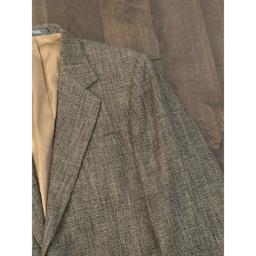 Haggar Gallery Mens Wool Blend Beige Tweed Blazer Jacket Made In USA Size 44R‎